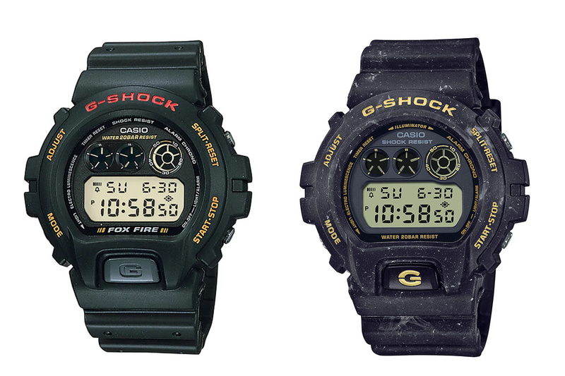 左から、ブームで大ヒットしたシリーズのDW-6900B-9(1995)、最新のDW-6900WS-1JF(2021)