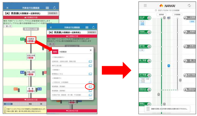 近鉄アプリと南海アプリの連携イメージ