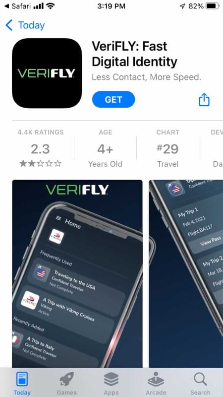 VeriFLYアプリ。iOS版とAndroid版の両方が用意されている