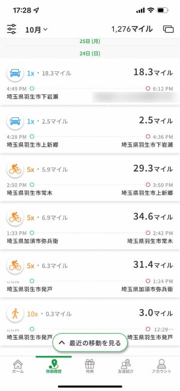 1,260マイルと表示されていますが、大半はキャンペーンで貰ったポイントです