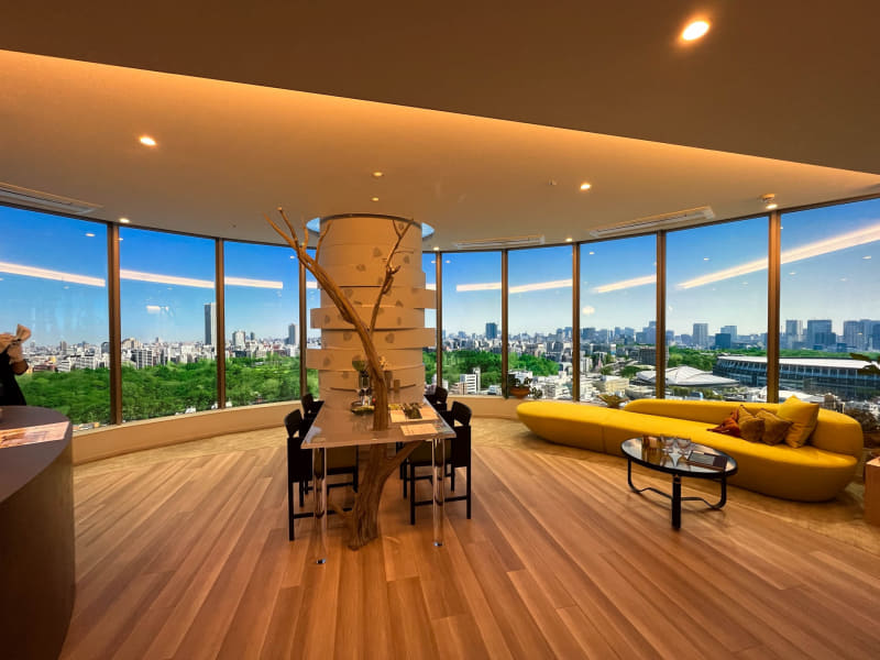 LDK。iPhoneの超広角レンズでも全眺望を抑えることはムリな広さ。ちなみに窓の外の眺望は書き割りである(写真だけど)