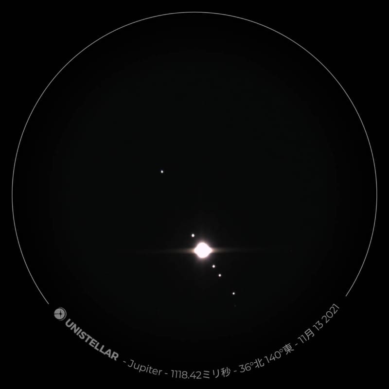 露光時間を長くすれば、木星は白飛びするものの、衛星が写る