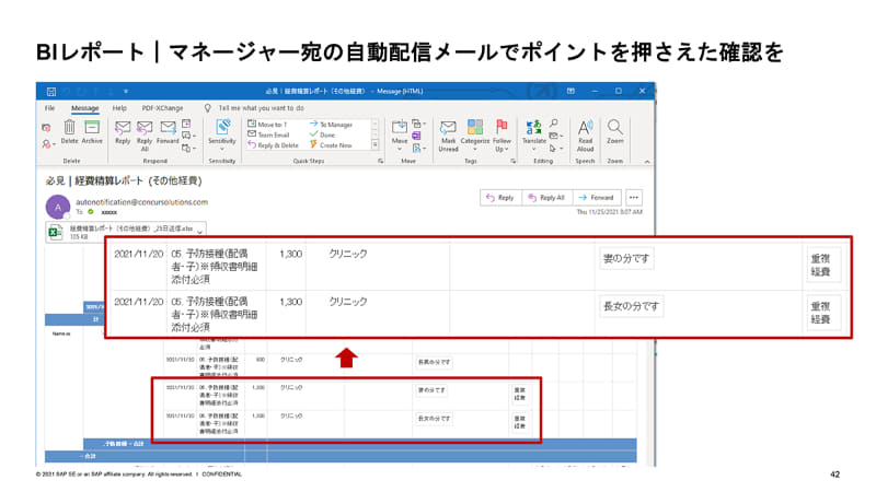 コンカーが提供する重複経費の通知
