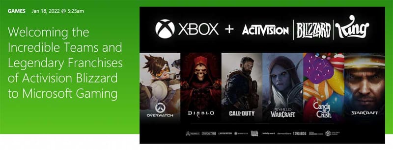 1月18日、米マイクロソフトはゲーム大手Activision Blizzardの買収意向を発表