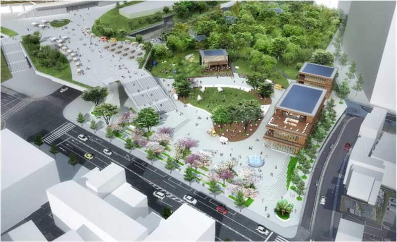 外苑西通り側から見た広場空間