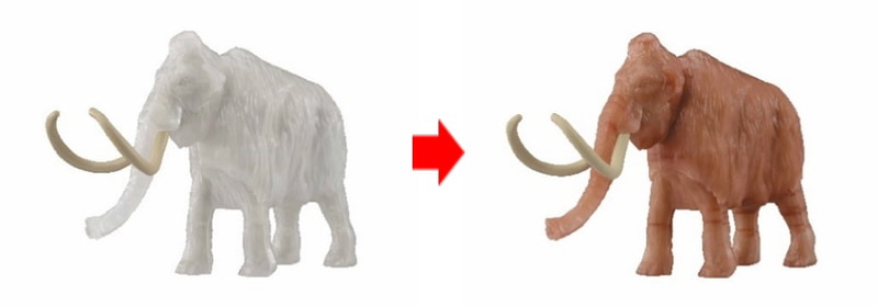 常温では乳白色(左)で、冷やすと茶色(右)に