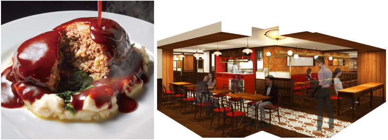 ビストロ石川亭のキャベツ入りハンバーグ、店舗内観