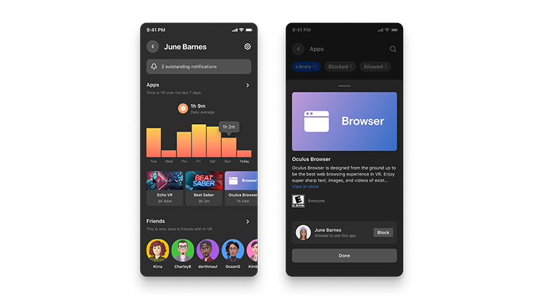 Oculusモバイルアプリの「ペアレントダッシュボード」