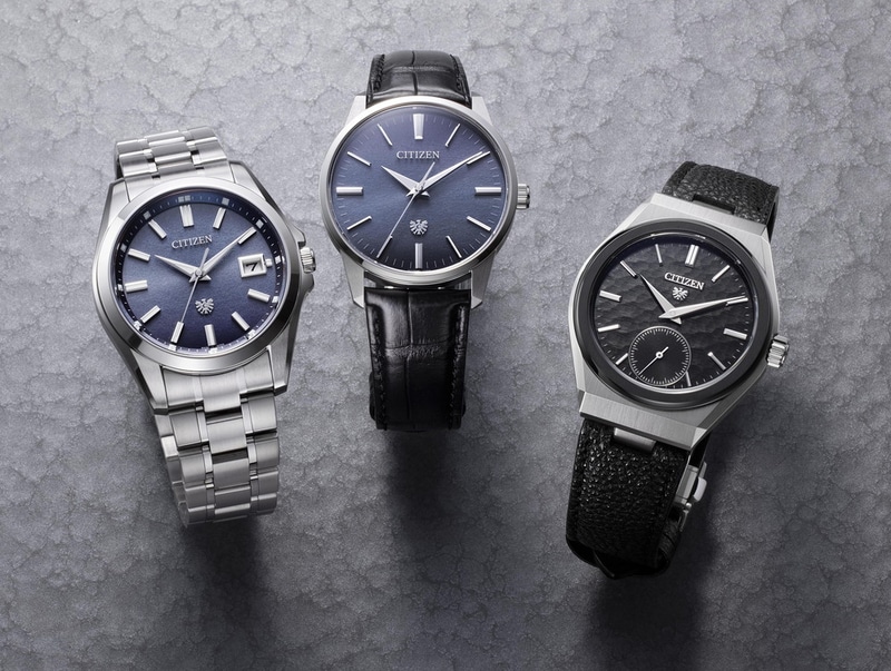 2022年3月23日に発表されたザ・シチズンの新作。左から「高精度年差±5秒 エコ・ドライブ」(AQ4091-56M)、「Caliber 0100 高精度年差±1秒 エコ・ドライブ」(AQ6110-10L)、機械式ムーブメントを搭載する「メカニカルモデル Caliber 0200 限定モデル」(NC0206-18E)