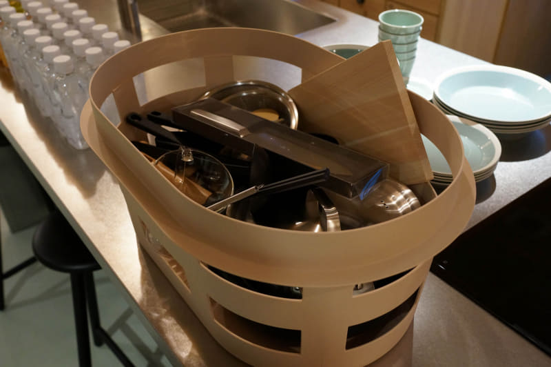 レンタルできる調理器具類。鍋やフライパンなどがある