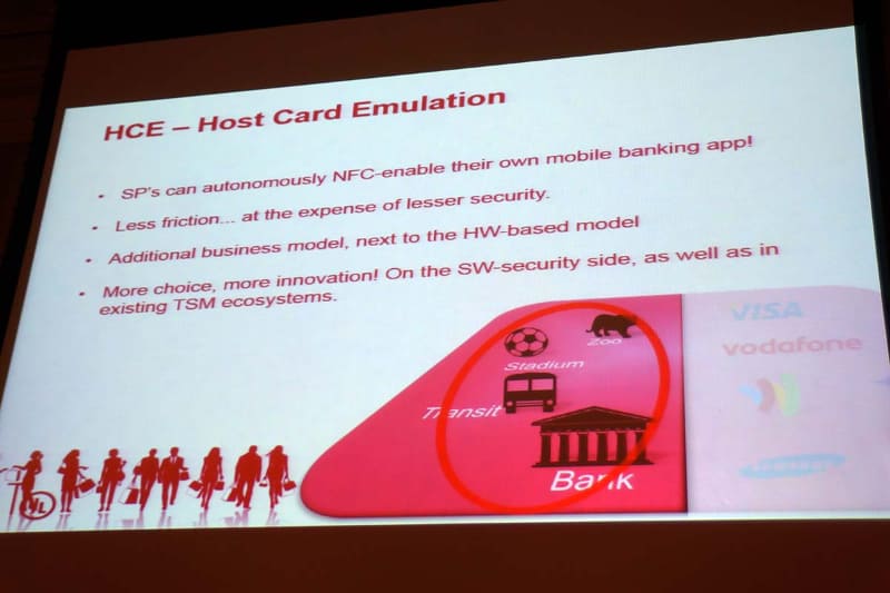 OSの実装しだいではあるものの、ほぼ通常のモバイルNFCと同等の使い方が可能。ただしハードウェアによるセキュリティではないため、その点の安全性をサービス提供者側が考慮する必要がある