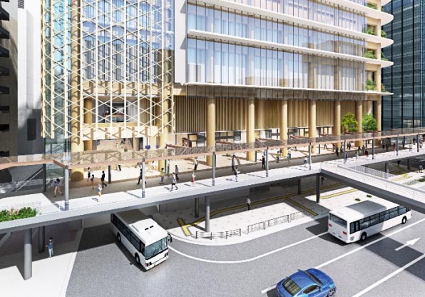 歩行者デッキとつながら屋外歩廊空間