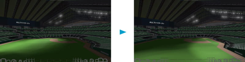 グラウンド上の光がウェーブのように流れる演出などが可能