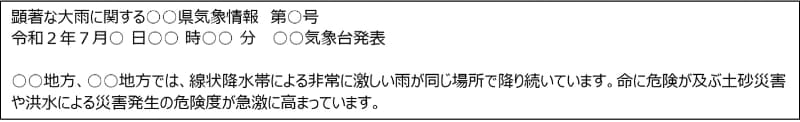 府県気象情報の発表イメージ。出典：気象庁「線状降水帯に関する各種情報」