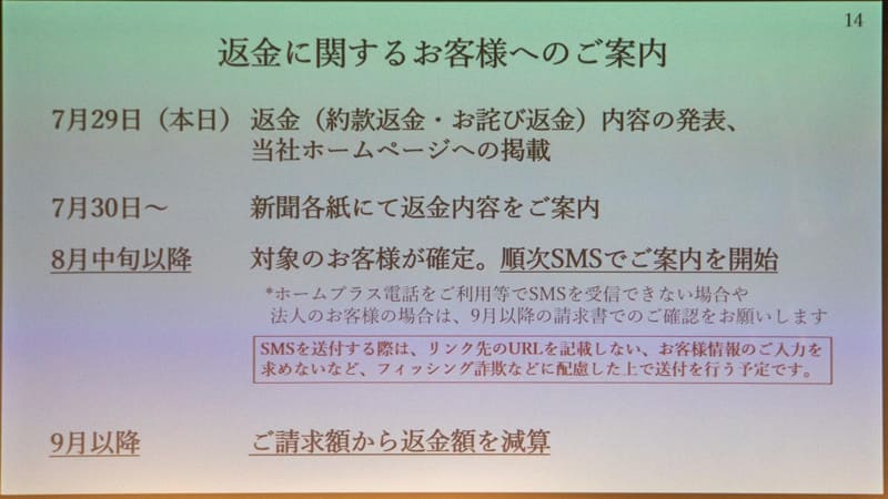 SMSでも通知があるが、リンク先のURLはなく、個人情報も入力を求めない。フィッシング詐欺などには注意