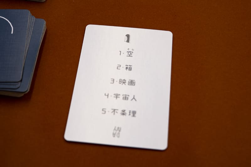 5つの選択肢が書かれたお題カードは山から1枚めくり全員に公開