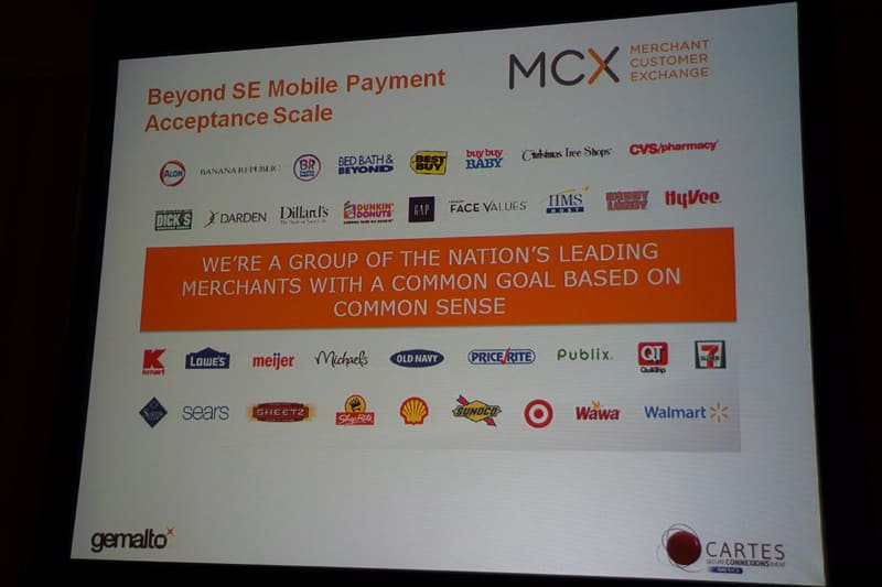 2013年4月に米ネバダ州ラスベガスで開催されたCartes Americasの講演でのGemaltoのスライド。3陣営の解説の中でMCXの性格を紹介した