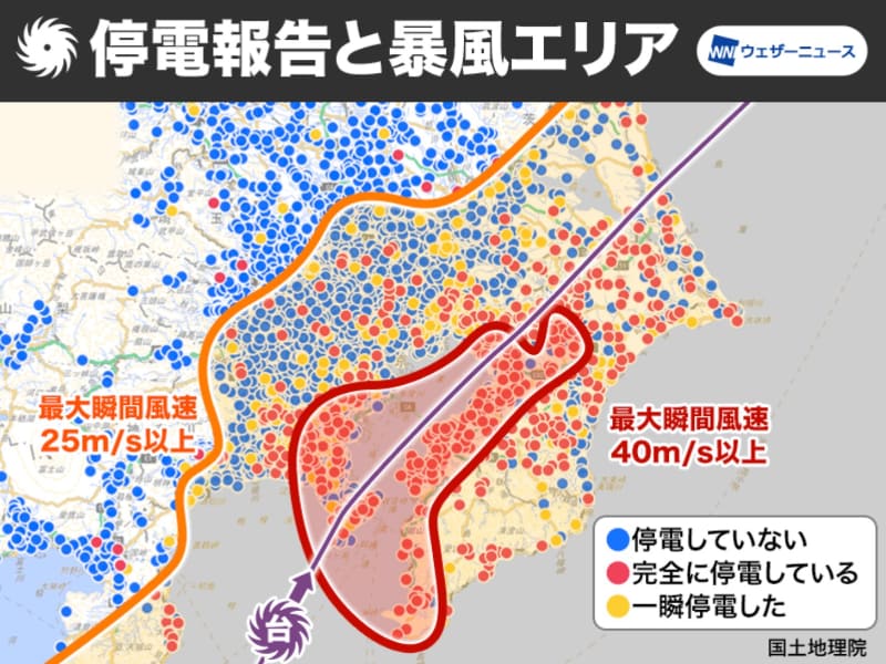 2019年台風15号 停電被害と風速の分析