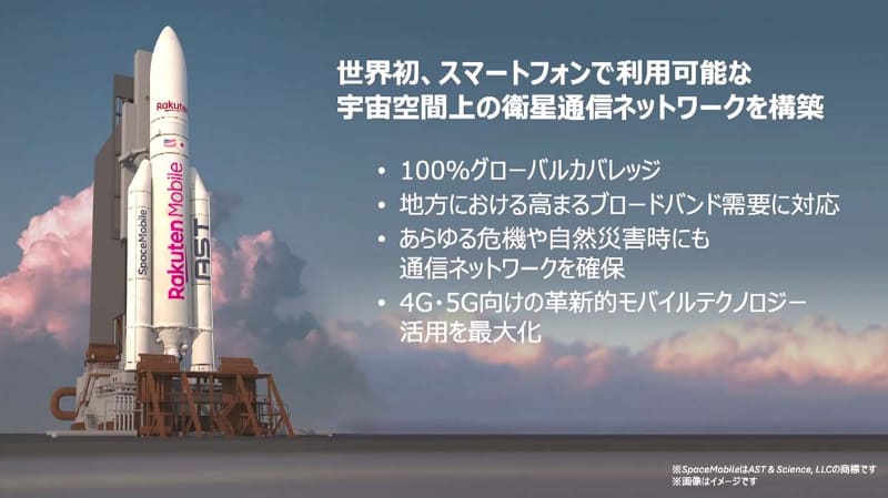 楽天モバイルは、山間部などのエリア化について、AST SpaceMobileの衛星を使う