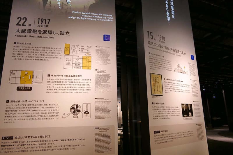 松下幸之助が若いときから亡くなるまでの歴史が紹介されている