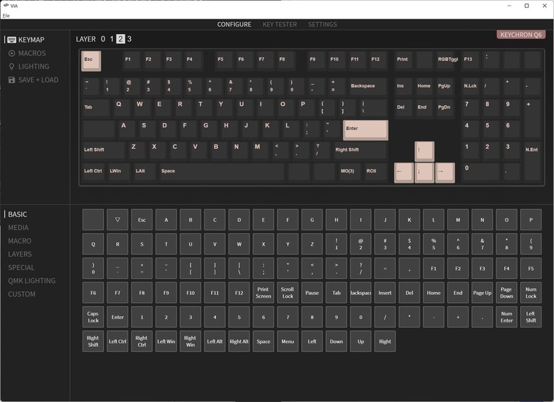 LEDライティングの設定もVIAから変更できます。キー操作でオン・オフも簡単に操作できます