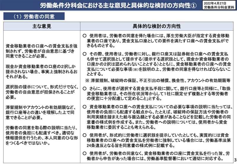 雇用主の恣意的な「給与デジタル払い」の運用を規制(出典：厚生労働省)