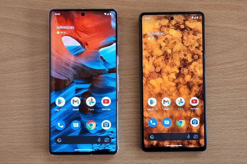 10月13日に発売を開始した「Pixel 7 Pro」(左)と「Pixel 7」。画面サイズが異なります