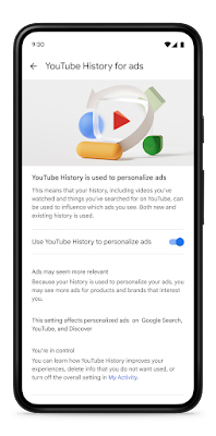 マイ アド センターで、YouTube履歴をパーソナライズド広告に使用するかしないかを管理できる