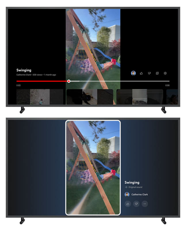 上が今まで、ショート動画をテレビ表示した画面。下が最適化されたデザイン