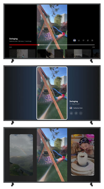 3つの異なるデザイン コンセプトも作られた。上から、従来どおりの動画プレーヤー、動画の左右に空白が表示されないようカスタマイズしたもの、「ジュークボックス」風デザイン