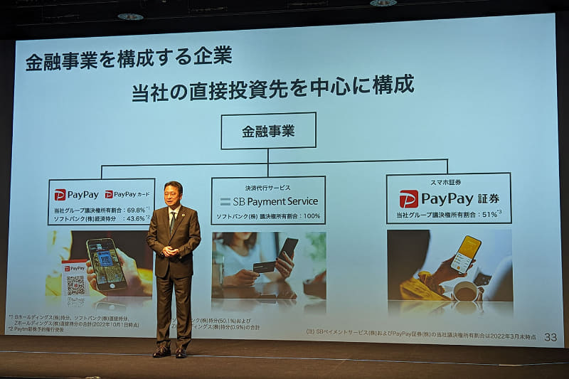 金融事業を成長の柱とするソフトバンク。壇上で解説するのはソフトバンク代表取締役 社長執行役員兼CEOの宮川潤一氏