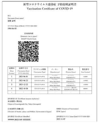 日本国内用の接種証明書