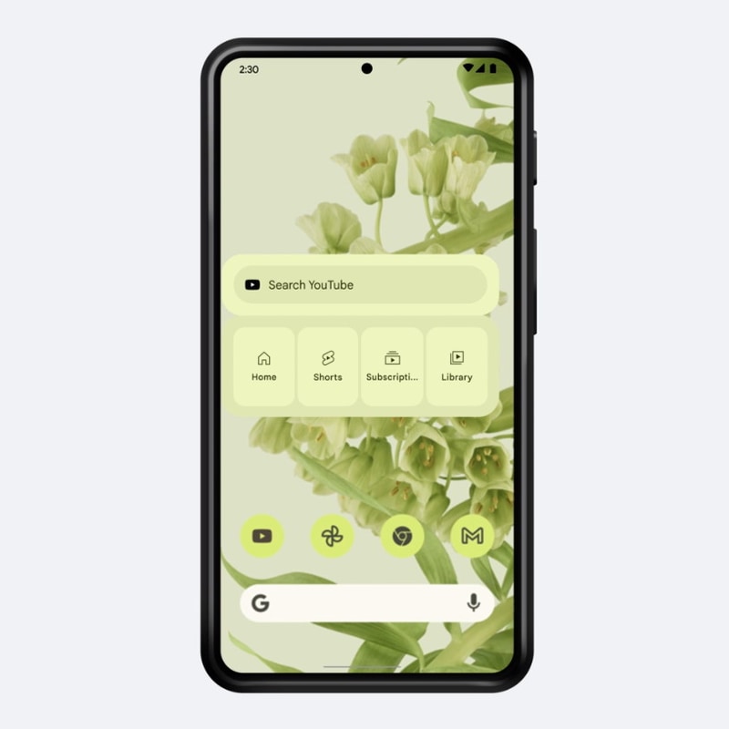YouTubeアプリのホーム画面用ウィジェット