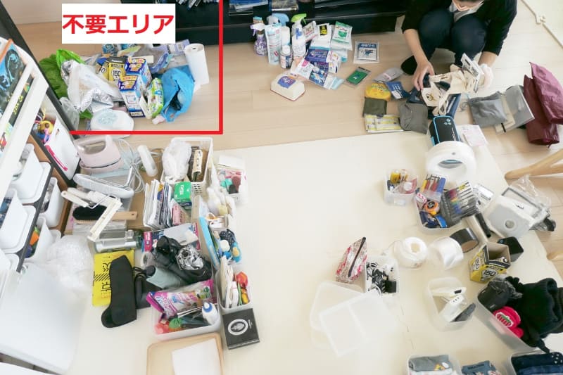 仕分け完了。不要なものは思いのほか少なかったのですが、この後収納してみると結構物が減ったことがわかります