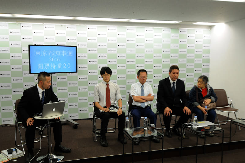 畠山さんは、討論会だけではなく開票特番も主催している。写真は、2016年の都知事選開票特番の様子