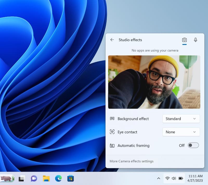 Windows Studio Effectの設定を、クイック設定から簡単に切り替えられるようになる