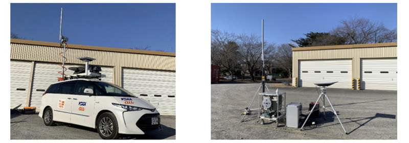 スターリンクをバックホール回線として使う車載型基地局(左)と可搬型基地局(右)