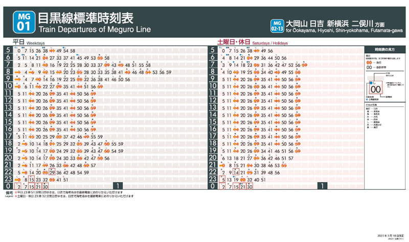 東急目黒線 目黒駅の3月18日以降の時刻表