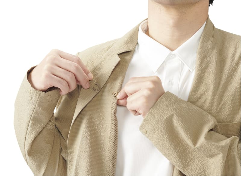 襟をボタンで留める