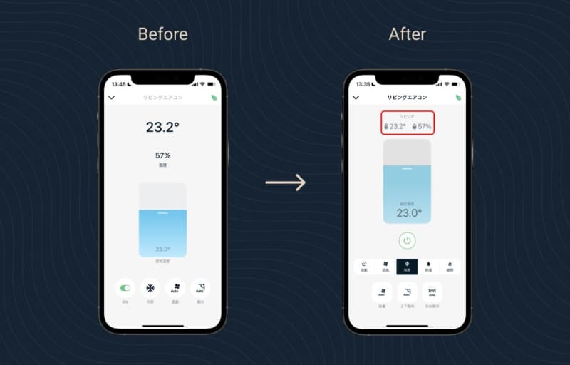 現在の温度湿度が見やすく