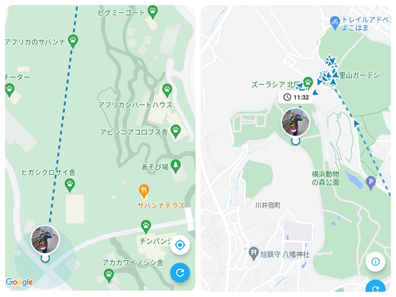 動物園での息子の動きもスマホで確認できる