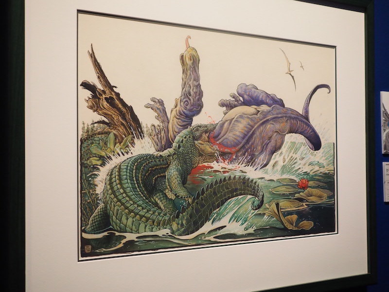 ウィリアム・スタウト《沼地での殺害一クリトサウルスを襲うフォボスクス》1980年/福井県立恐竜博物館