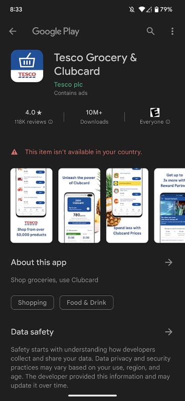 Tescoアプリがないと入場できないが、リージョン制限がかかっており英国のApp StoreまたはGoogle Playアカウントでないとダウンロードできない