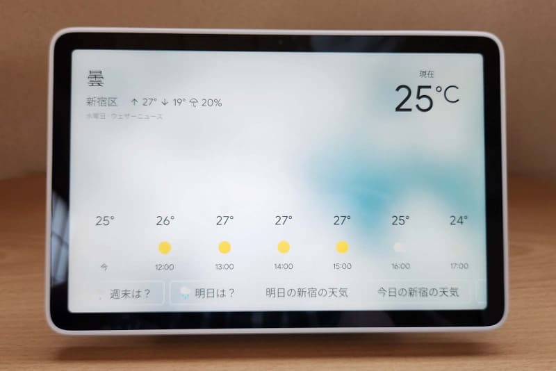 スマートディスプレイの使い位置としては、例えば天気予報の確認