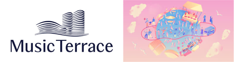 ミュージックテラスのロゴ(左)とキービジュアル(右)