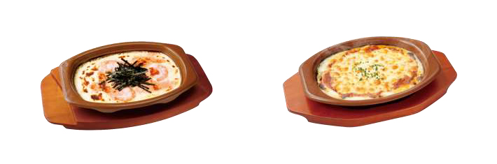 タラコとエビのドリア(左)、焼チーズ ミラノ風ドリア(右)