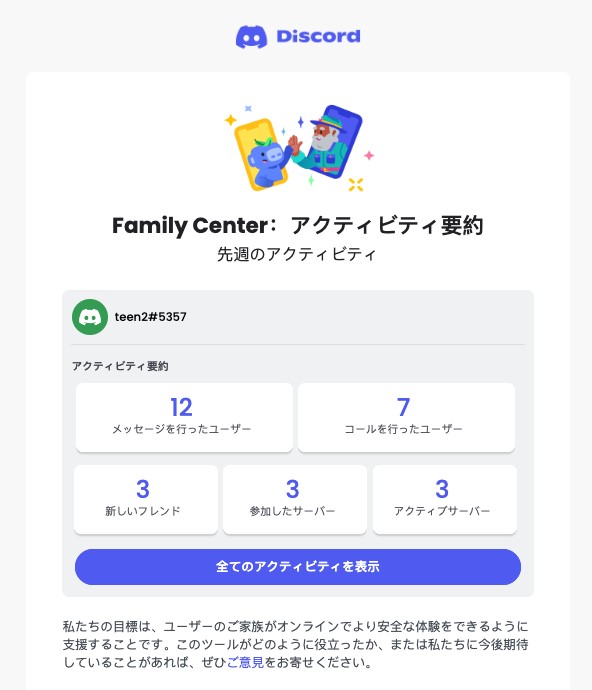 ファミリーセンターから送信される週刊メールのイメージ