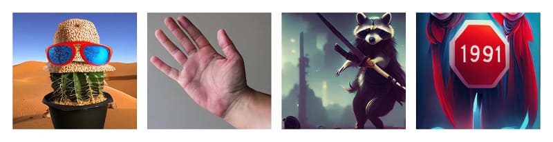 Text-to-image。プロンプトは、A small cactus wearing a straw hat and neon sunglasses in the Sahara desertなど