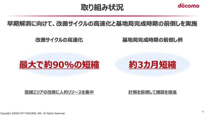 改善サイクル高速化や基地局敷設の前倒しが行なわれている