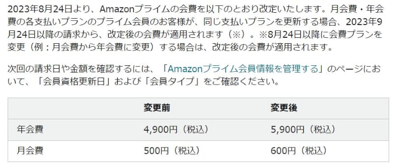 プライム会員の年会費・月会費が値上げ